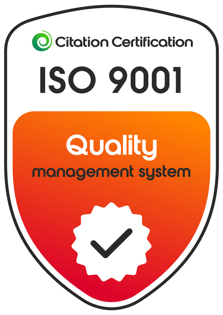 ISO 9001 Citation Certification badge indicating a certified quality management system, with a checkmark symbol on an orange and red shield.